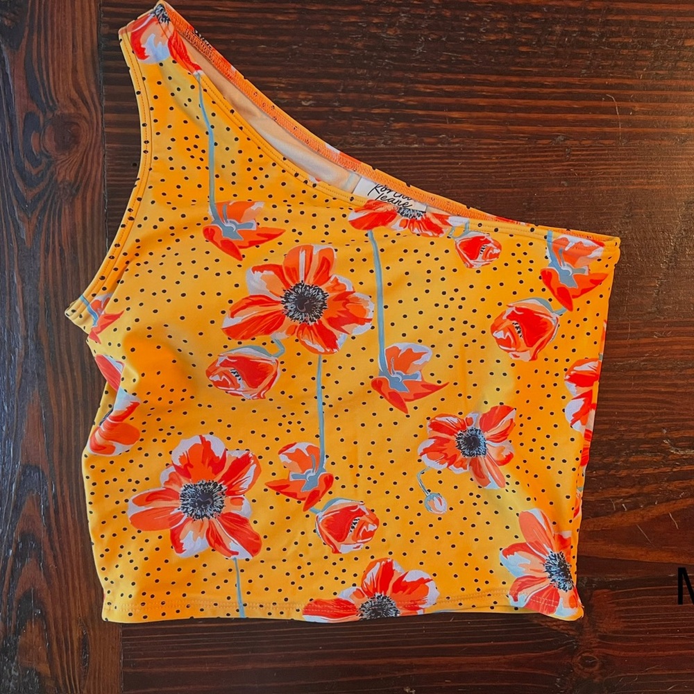 Kortni Jeane orange poppies one shoulder top